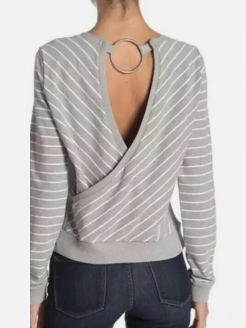 Code X Mode Women’s Navy and White Striped open back Sweater NWOT size XL